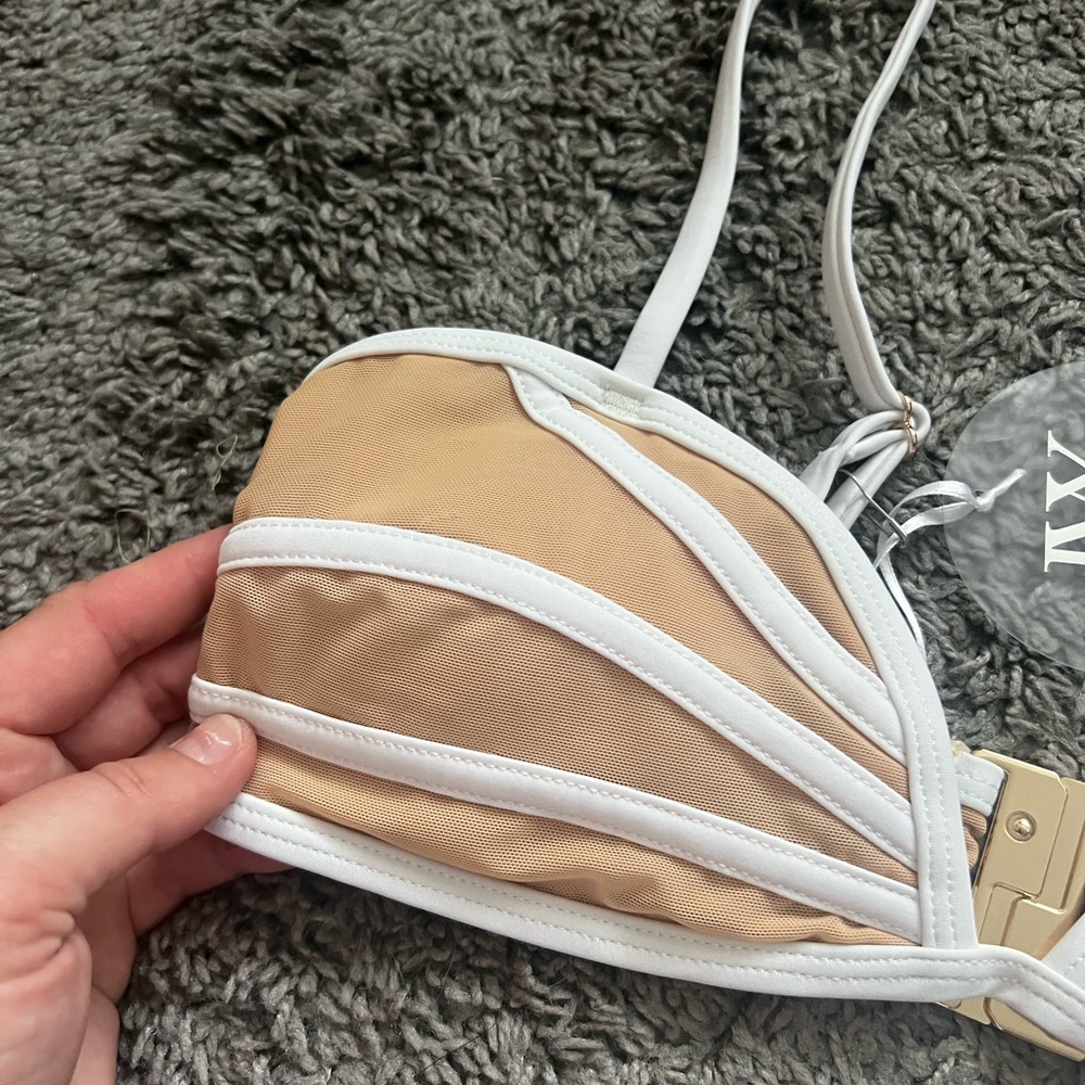 NWT IVY SWIMWEAR NOLA WHITE IN NUDE MESH TOP - Picture 3 of 6